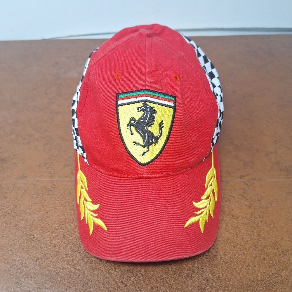 Ferrari Red Baseball Cap Racing Scuderia Formula 1 Logo Checkered